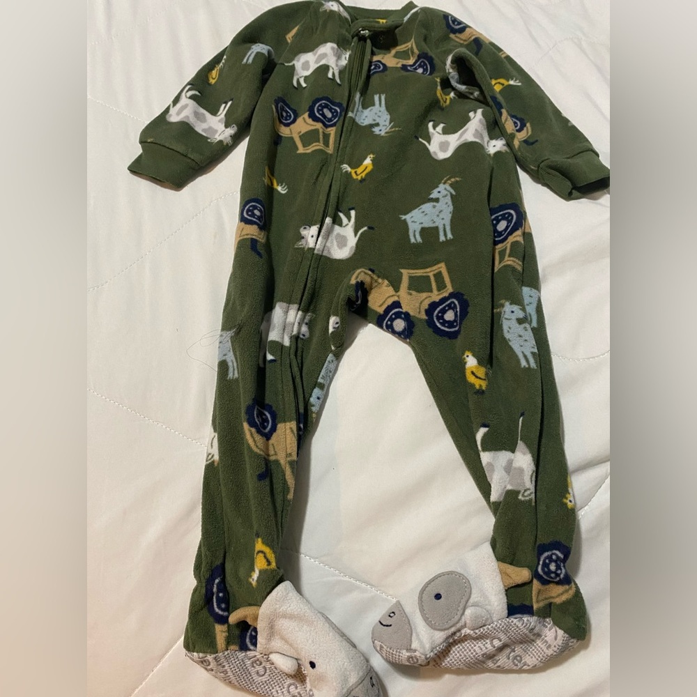 Carter's Olive Animal Print Footie